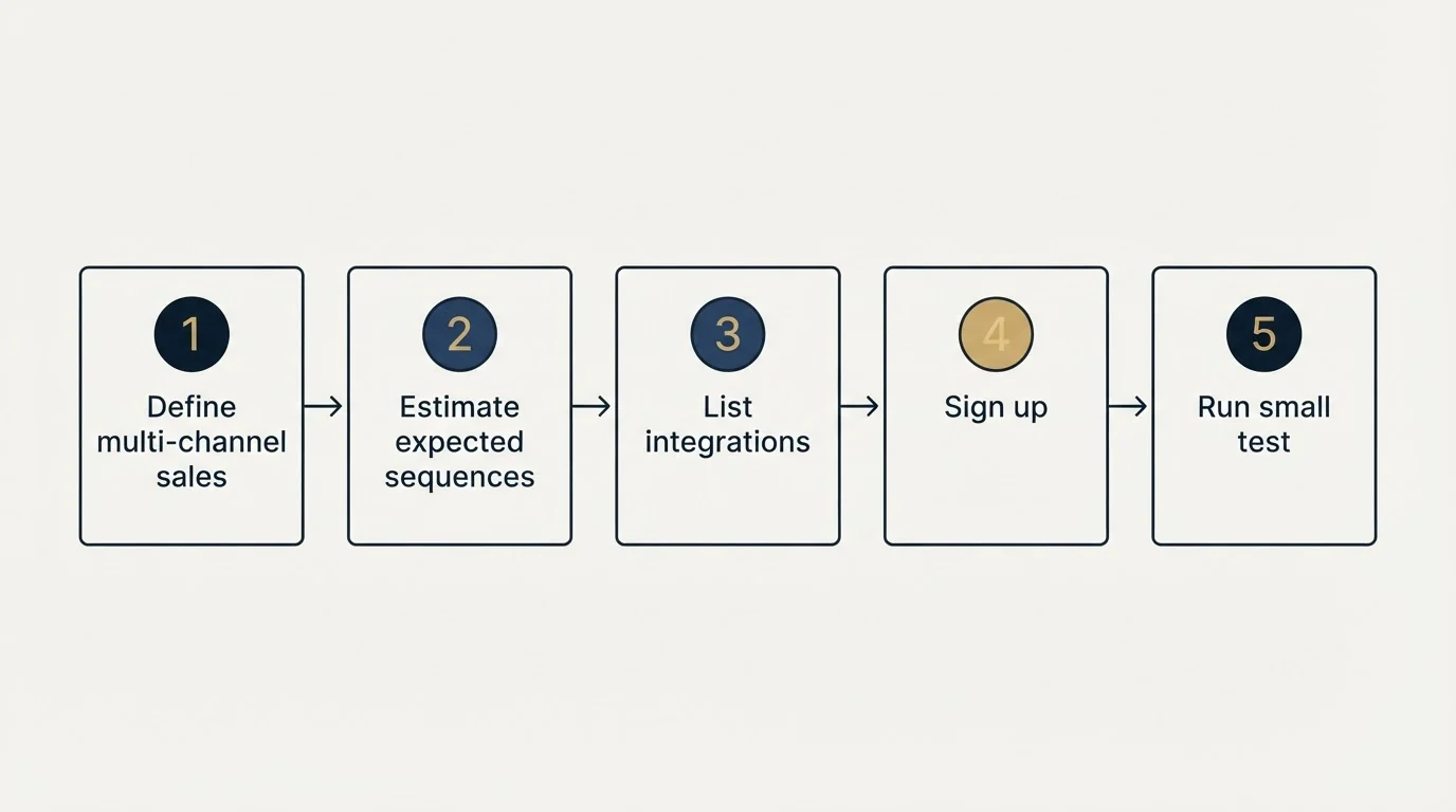 Step sequence: Getting Started Checklist (Define multi-channel sales, Estimate expected sequences, List integrations, Sign up)