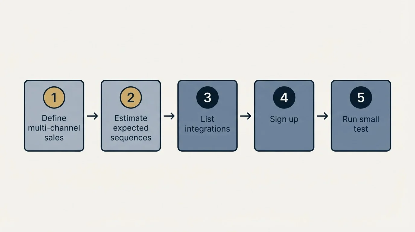Step sequence: Getting Started Checklist (Define multi-channel sales, Estimate expected sequences, List integrations, Sign up)