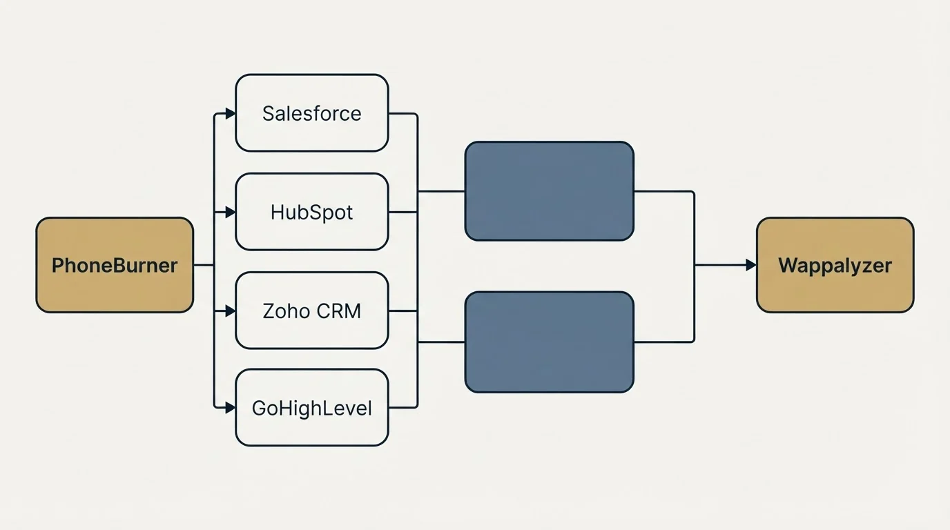 Integration flow: Integration Ecosystem (PhoneBurner, Wappalyzer, Salesforce, HubSpot)