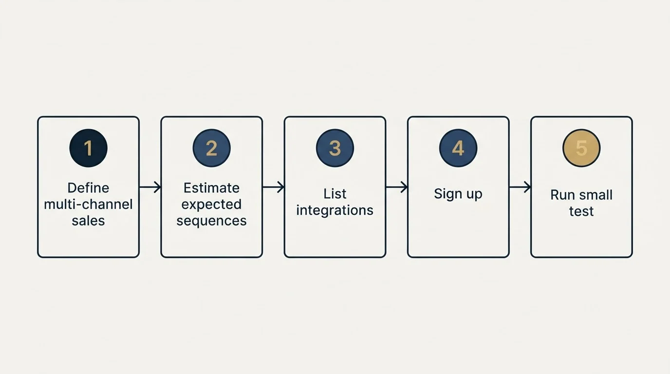 Step sequence: Getting Started Checklist (Define multi-channel sales, Estimate expected sequences, List integrations, Sign up)