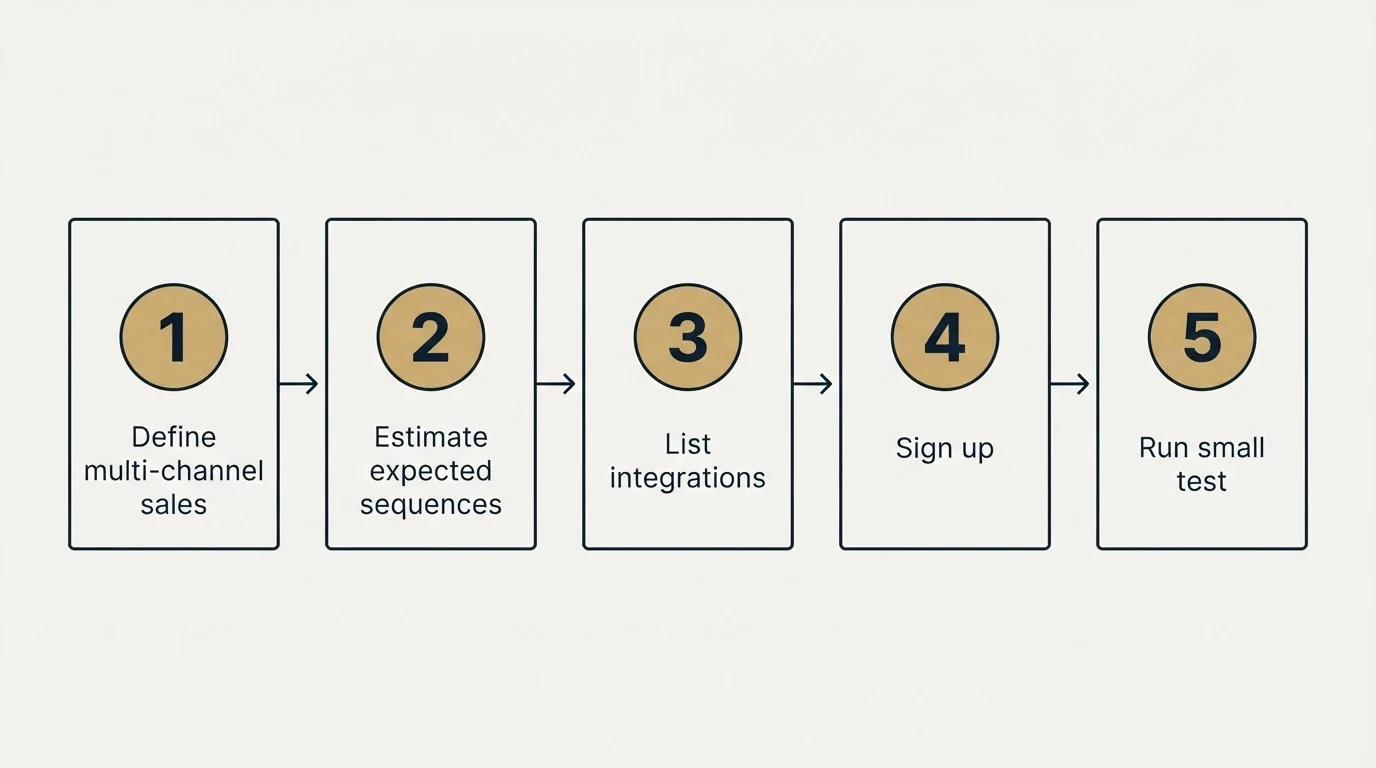 Step sequence: Getting Started Checklist (Define multi-channel sales, Estimate expected sequences, List integrations, Sign up)