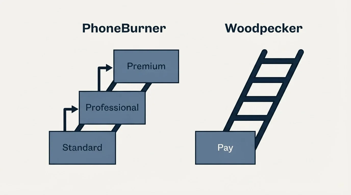 Pricing ladder: Pricing Comparison (PhoneBurner, Woodpecker, Standard, Pay)