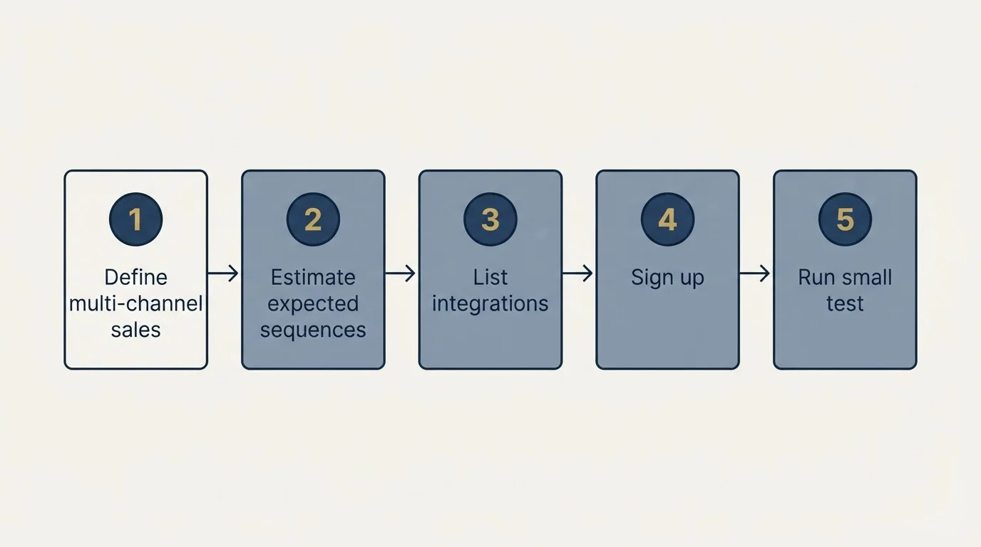 Step sequence: Getting Started Checklist (Define multi-channel sales, Estimate expected sequences, List integrations, Sign up)