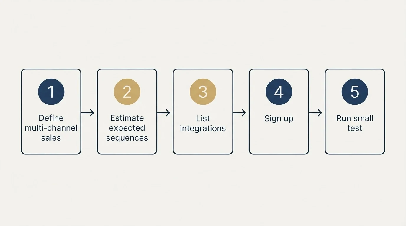 Step sequence: Getting Started Checklist (Define multi-channel sales, Estimate expected sequences, List integrations, Sign up)