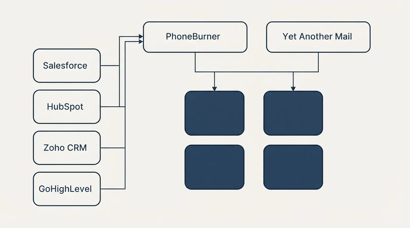 Integration grid: Integration Ecosystem (PhoneBurner, Yet Another Mail, Salesforce, HubSpot)
