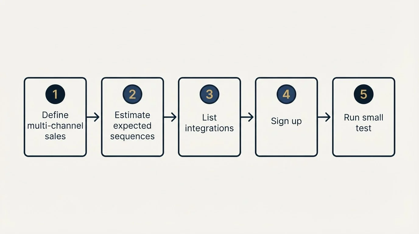 Step sequence: Getting Started Checklist (Define multi-channel sales, Estimate expected sequences, List integrations, Sign up)