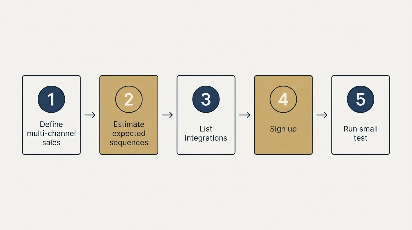 Step sequence: Getting Started Checklist (Define multi-channel sales, Estimate expected sequences, List integrations, Sign up)