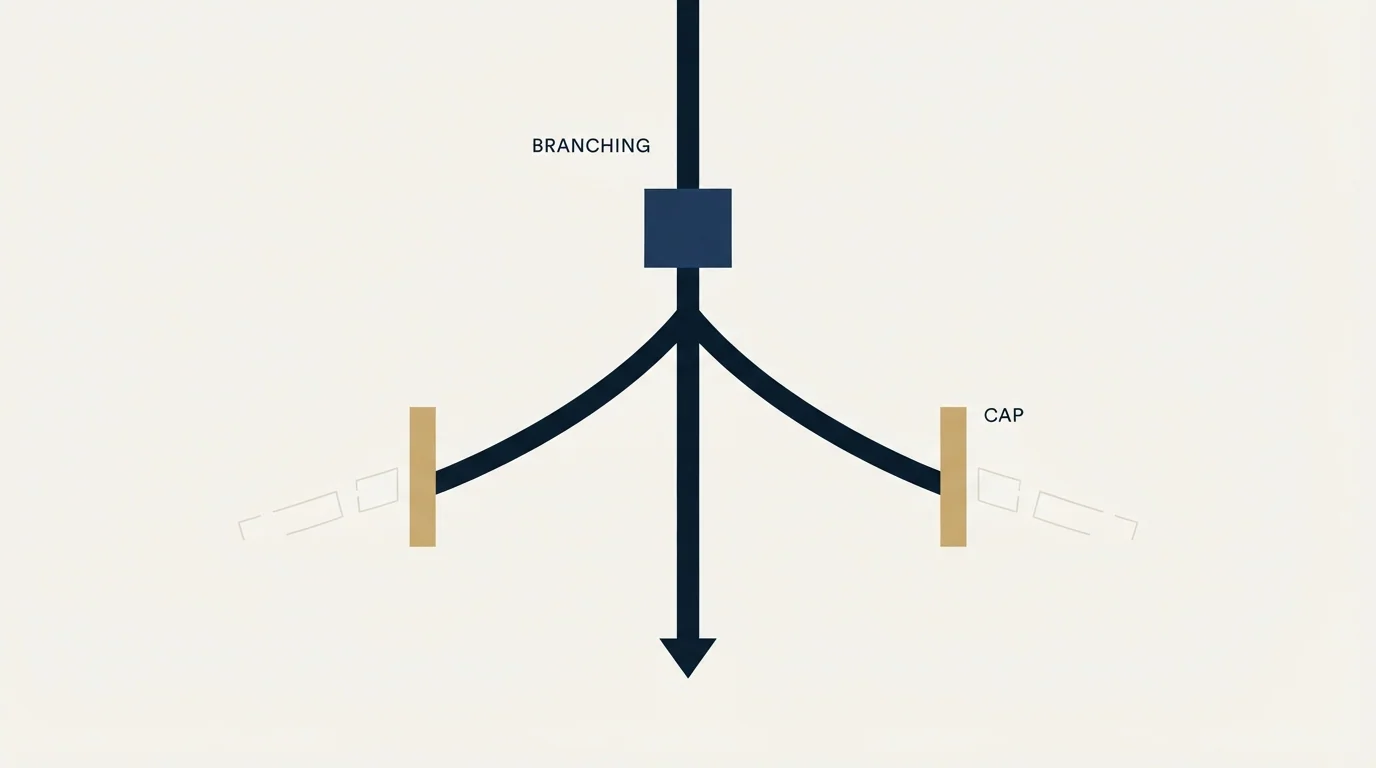 Section illustration: Branching is capped, and the cap is the design constraint