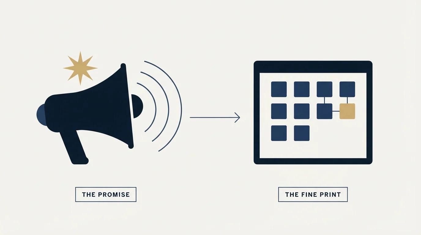 Section illustration: What the marketing page promises, and what the help page
