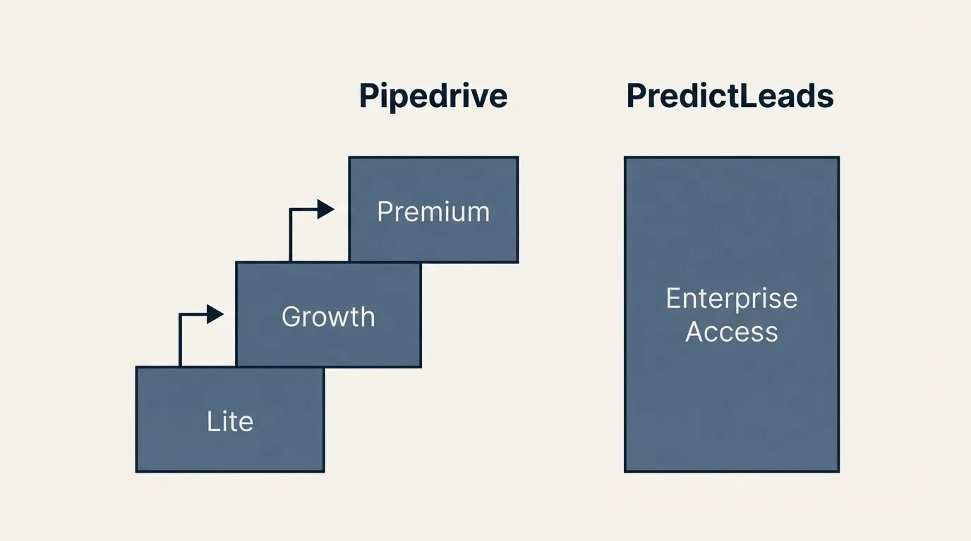 Pricing ladder: Pricing Comparison (Pipedrive, PredictLeads, Lite, Enterprise Access)