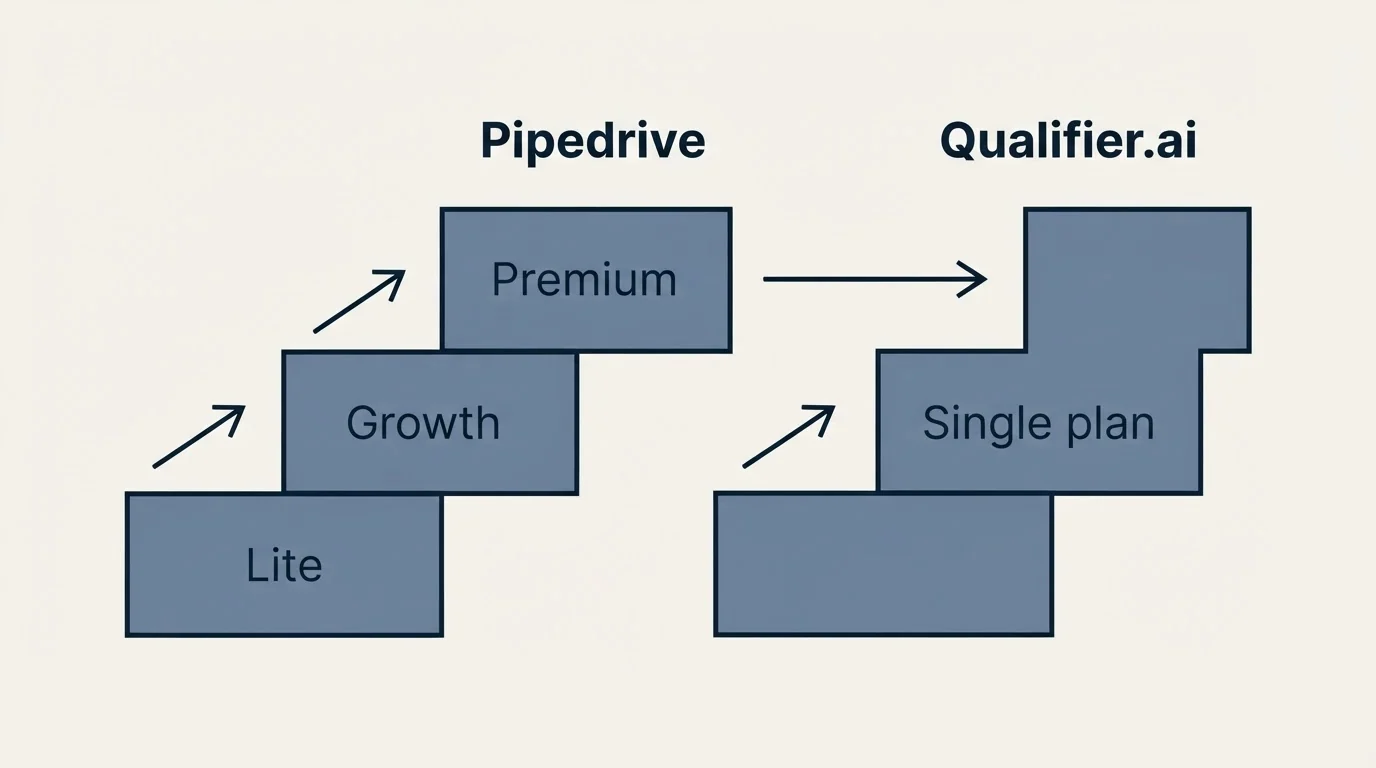 Pricing ladder: Pricing Comparison (Pipedrive, Qualifier.ai, Lite, Single plan)