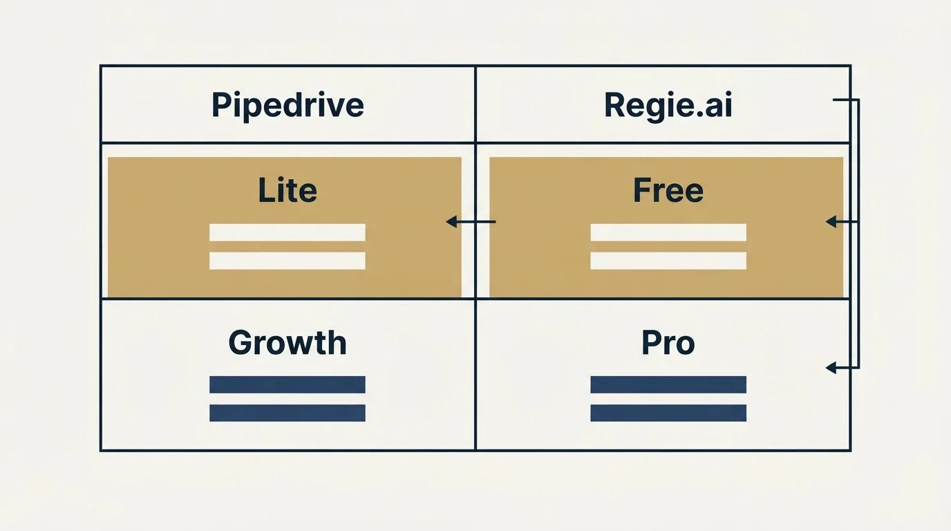Pricing table: Pricing Comparison (Pipedrive, Regie.ai, Lite, Free)