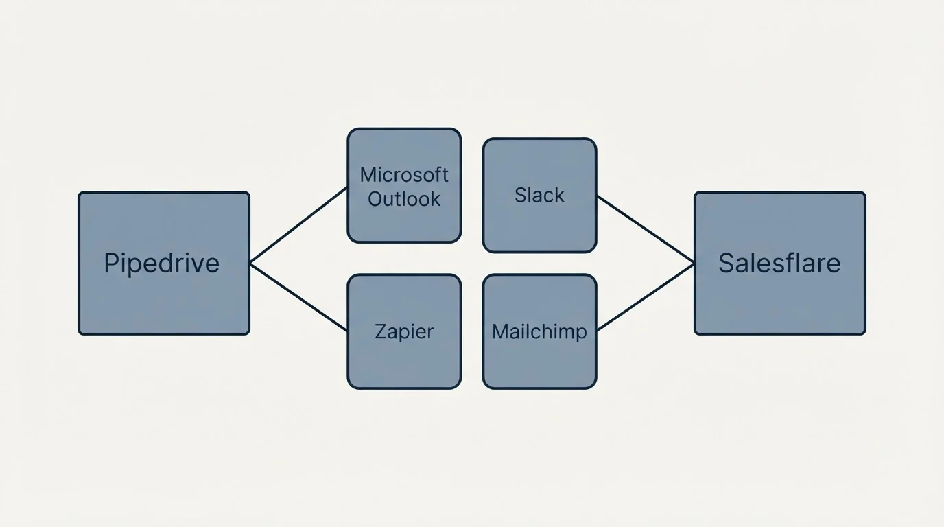 Integration schematic: Integration Ecosystem (Pipedrive, Salesflare, Microsoft Outlook, Slack)
