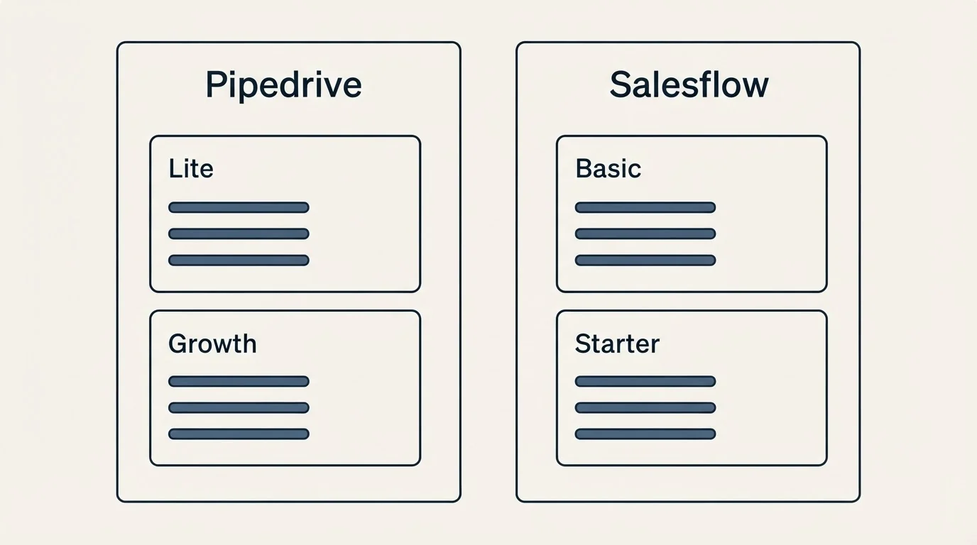 Pricing panels: Pricing Comparison (Pipedrive, Salesflow, Lite, Basic)