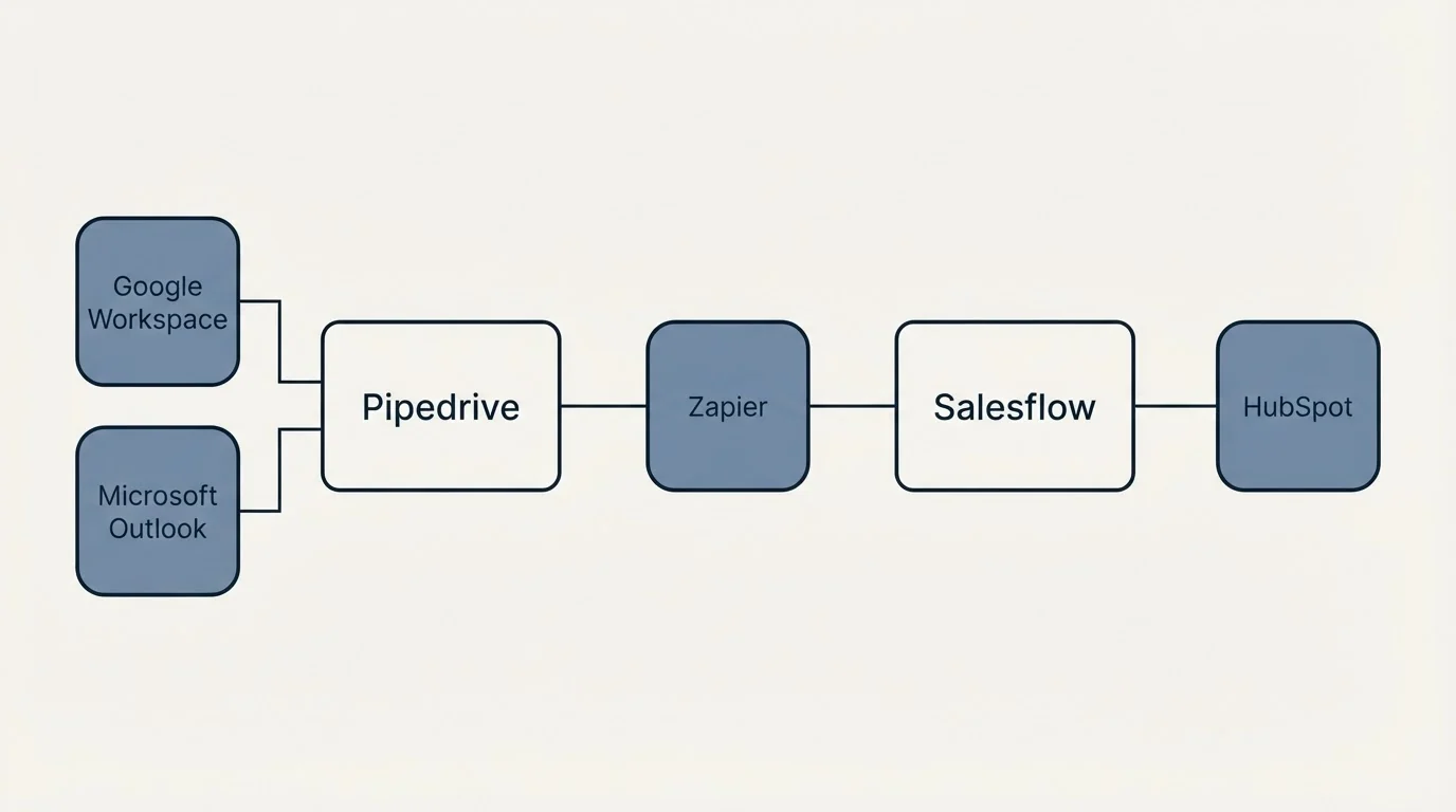 Integration flow: Integration Ecosystem (Pipedrive, Salesflow, Zapier, Google Workspace)