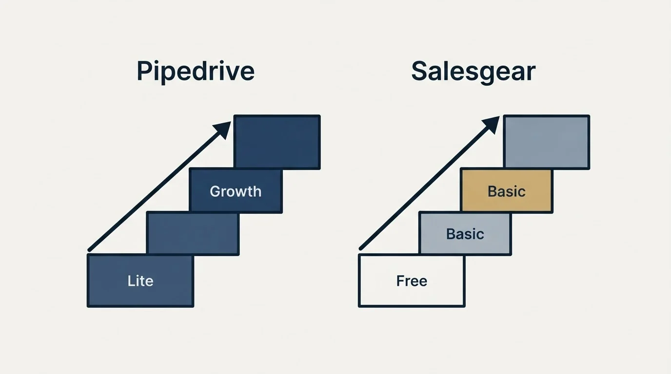 Pricing ladder: Pricing Comparison (Pipedrive, Salesgear, Lite, Free)