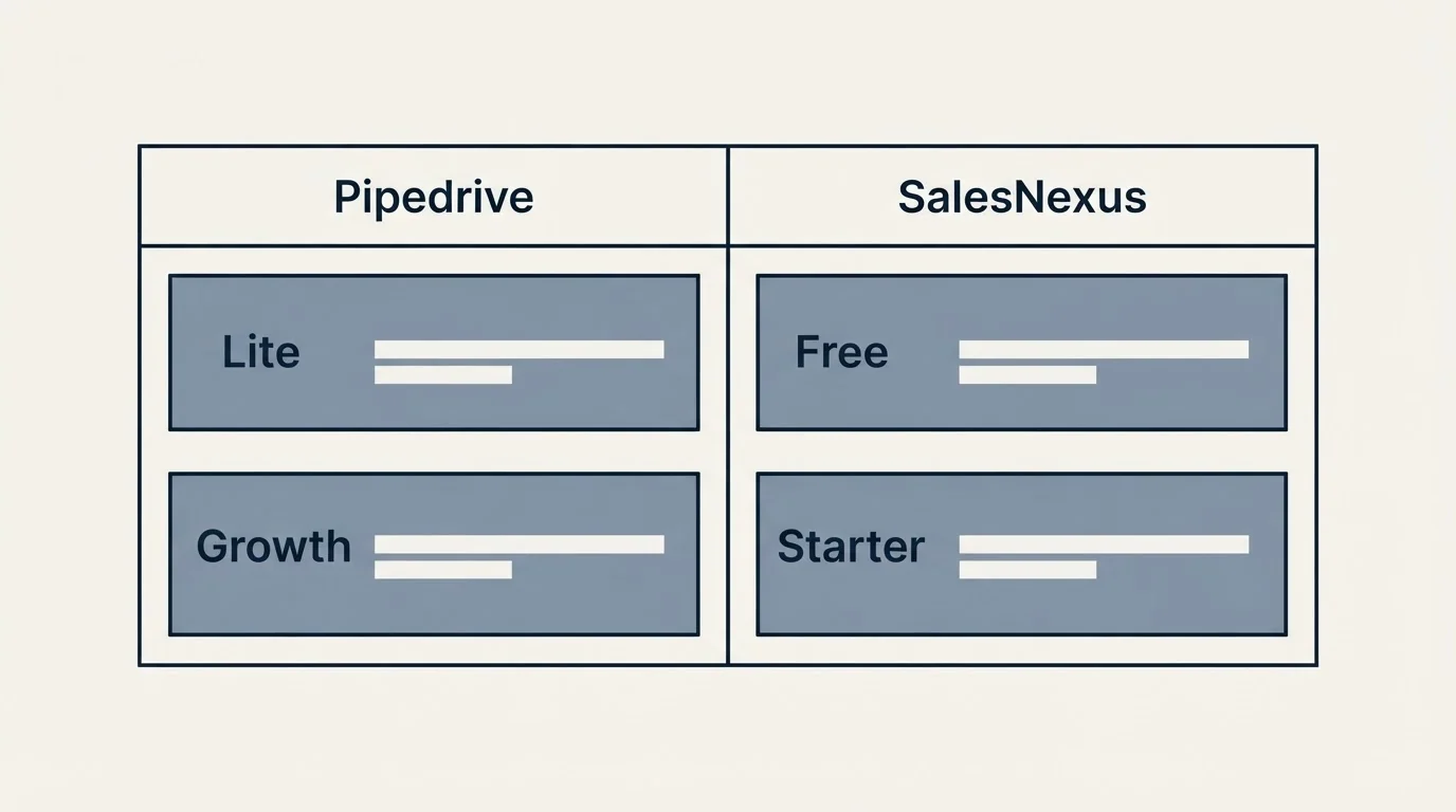 Pricing table: Pricing Comparison (Pipedrive, SalesNexus, Lite, Free)