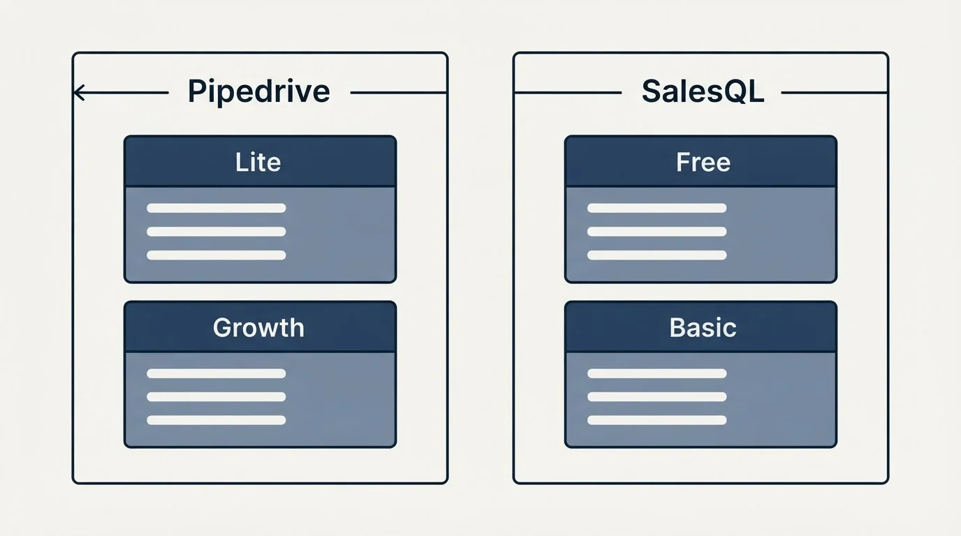 Pricing panels: Pricing Comparison (Pipedrive, SalesQL, Lite, Free)