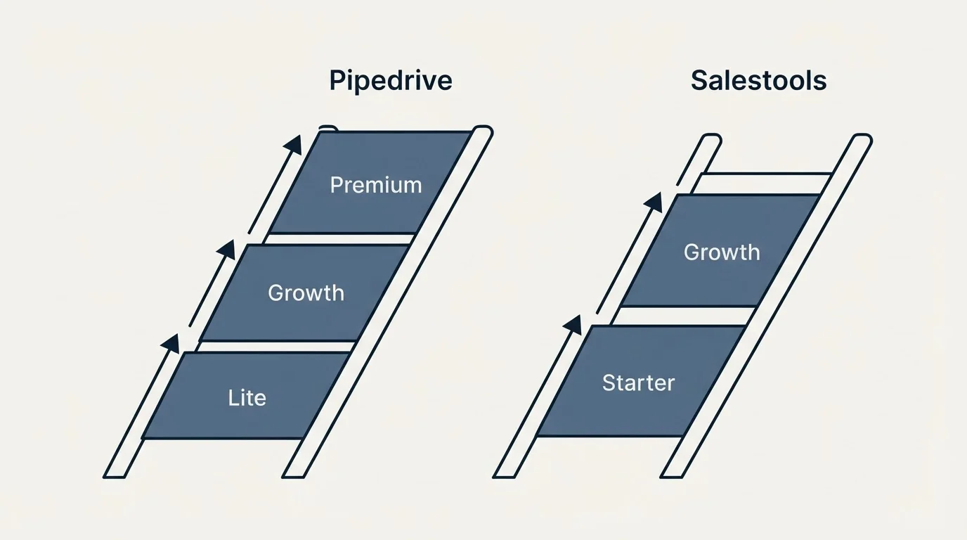 Pricing ladder: Pricing Comparison (Pipedrive, Salestools, Lite, Starter)