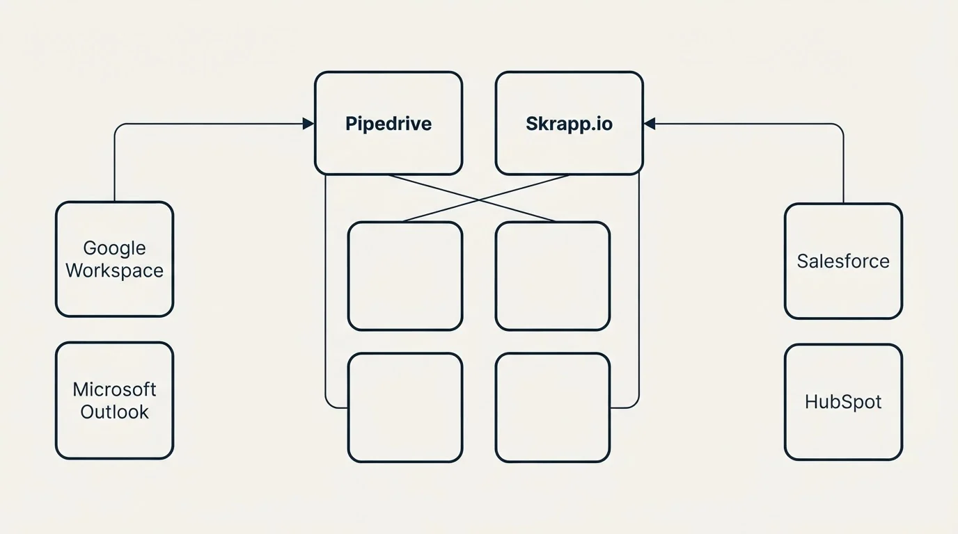 Integration grid: Integration Ecosystem (Pipedrive, Skrapp.io, Google Workspace, Salesforce)