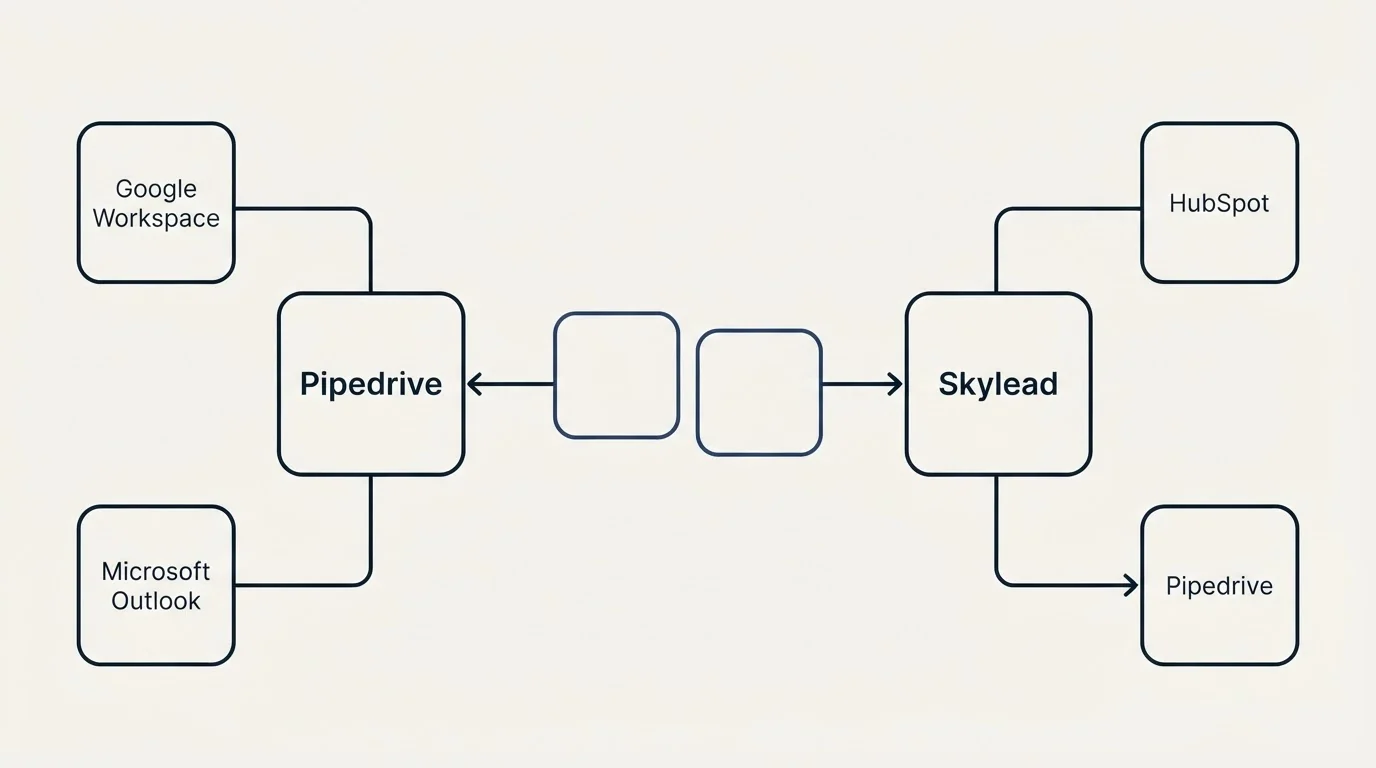Integration schematic: Integration Ecosystem (Pipedrive, Skylead, Google Workspace, HubSpot)