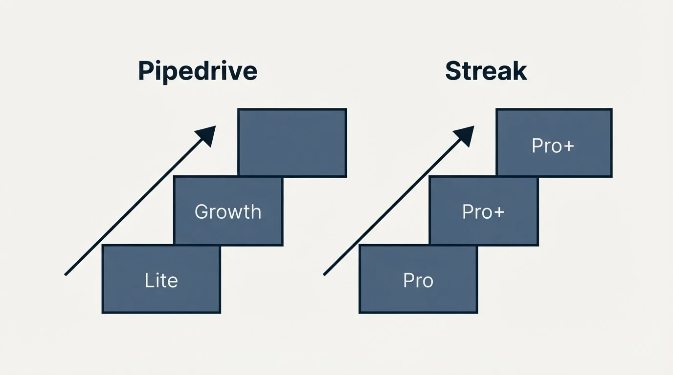 Pricing ladder: Pricing Comparison (Pipedrive, Streak, Lite, Pro)
