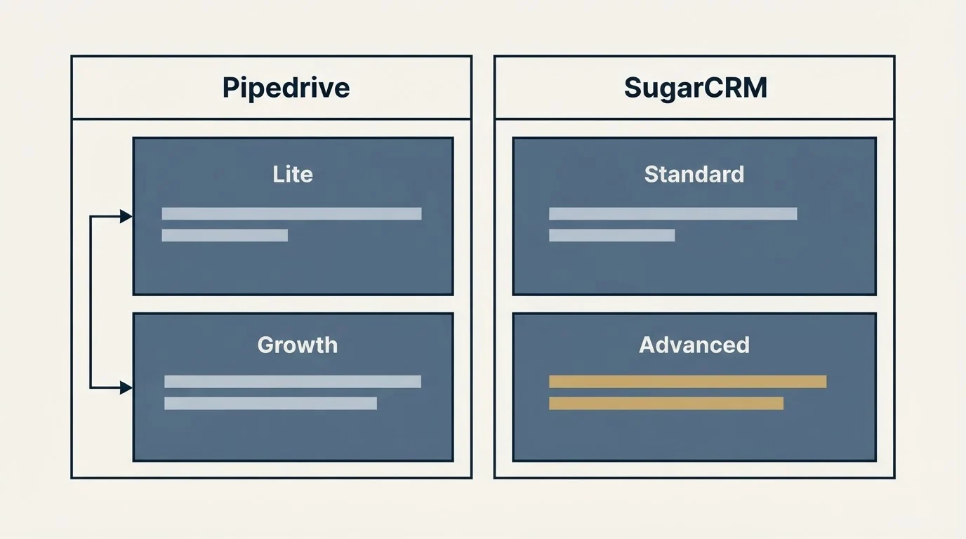 Pricing table: Pricing Comparison (Pipedrive, SugarCRM, Lite, Standard)