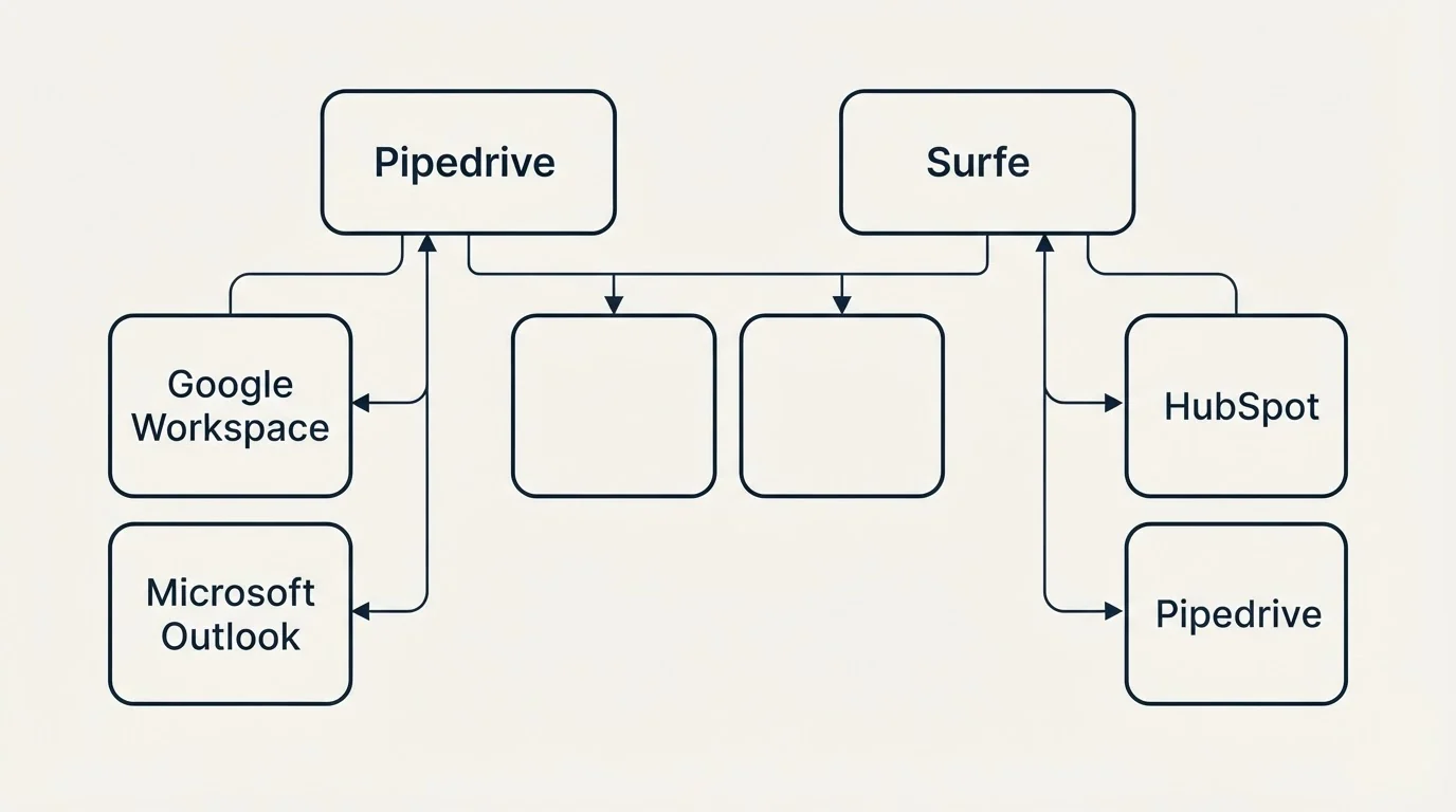 Integration grid: Integration Ecosystem (Pipedrive, Surfe, Google Workspace, HubSpot)