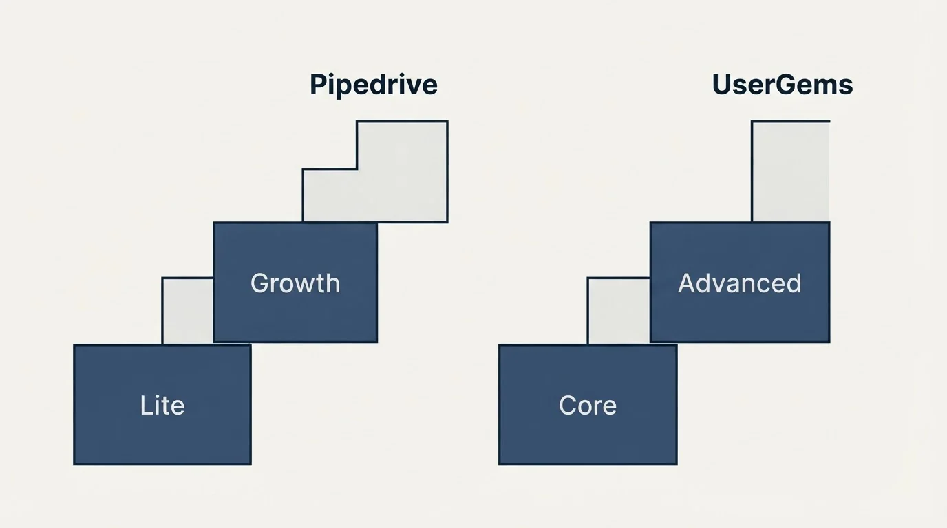 Pricing ladder: Pricing Comparison (Pipedrive, UserGems, Lite, Core)