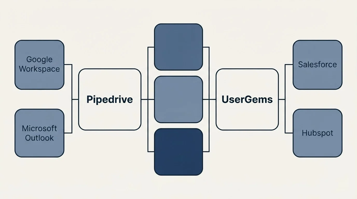 Integration flow: Integration Ecosystem (Pipedrive, UserGems, Google Workspace, Salesforce)