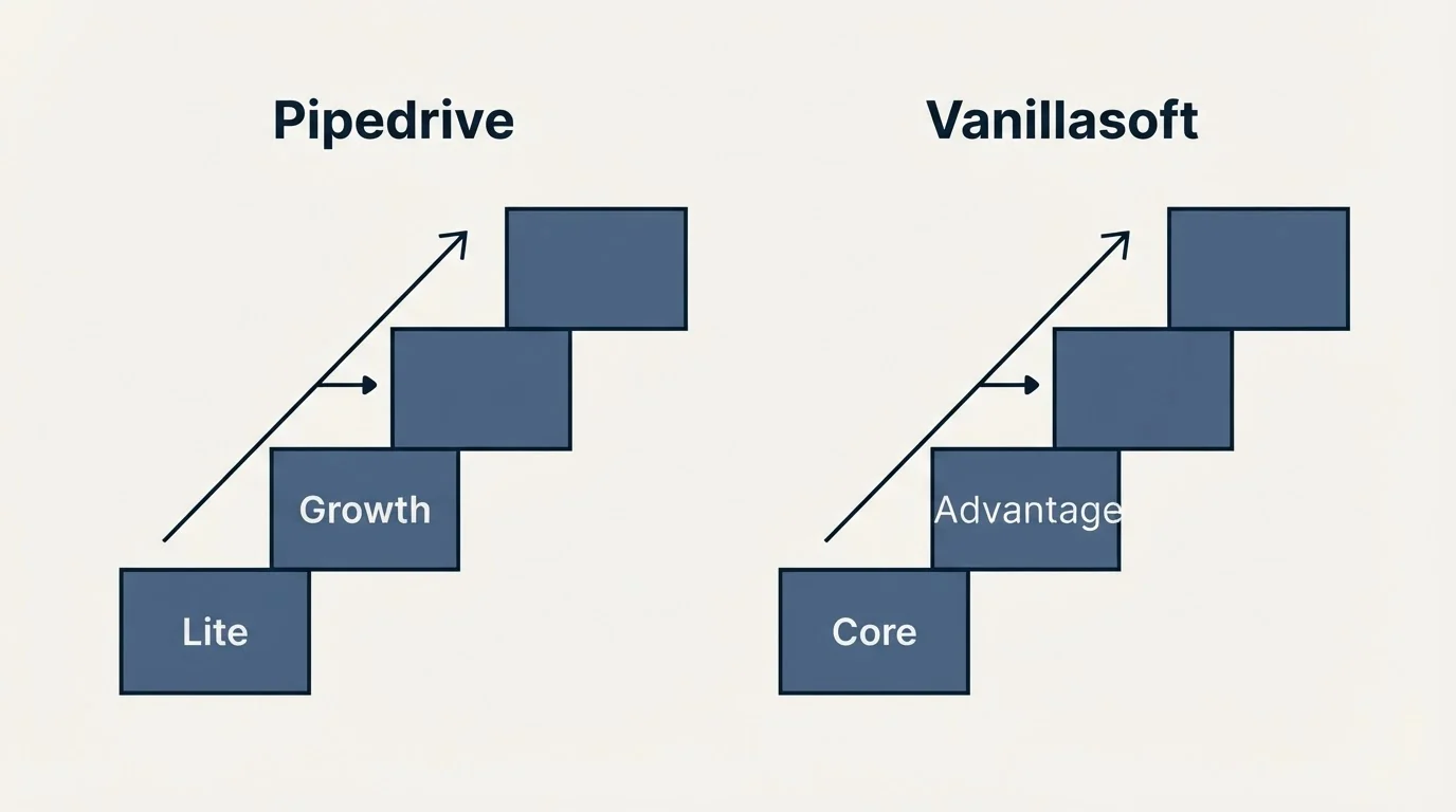Pricing ladder: Pricing Comparison (Pipedrive, Vanillasoft, Lite, Core)