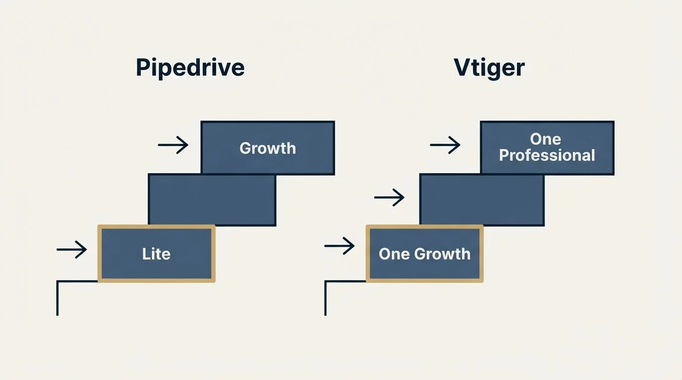 Pricing ladder: Pricing Comparison (Pipedrive, Vtiger, Lite, One Growth)