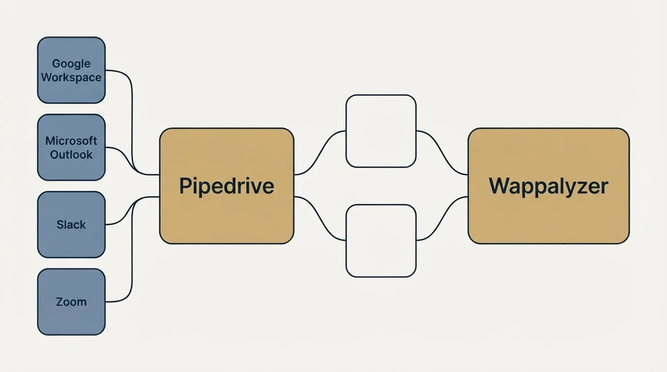 Integration schematic: Integration Ecosystem (Pipedrive, Wappalyzer, Google Workspace, Microsoft Outlook)