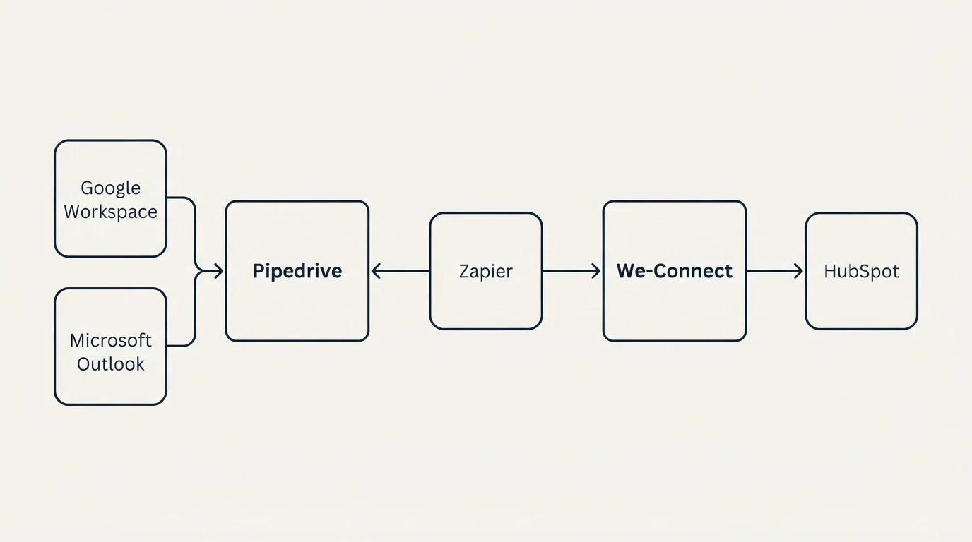 Integration flow: Integration Ecosystem (Pipedrive, We-Connect, Zapier, Google Workspace)