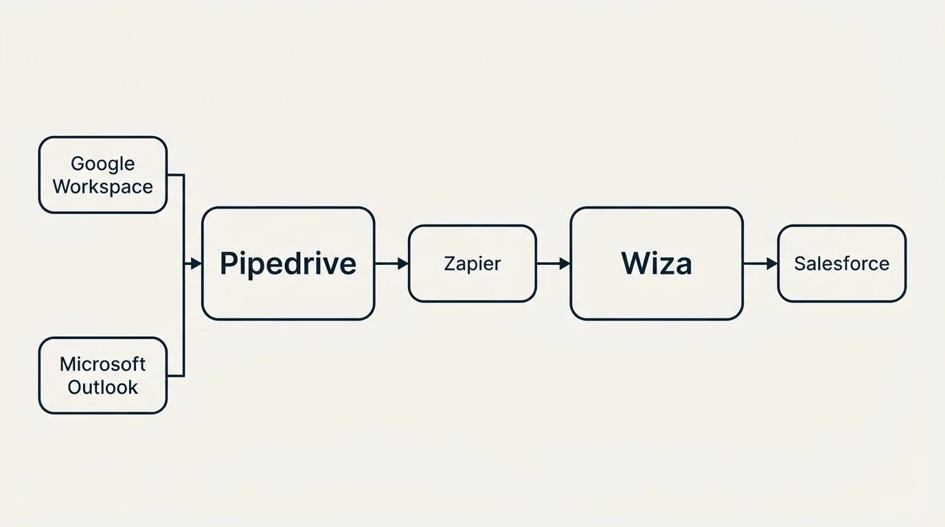 Integration flow: Integration Ecosystem (Pipedrive, Wiza, Zapier, Google Workspace)