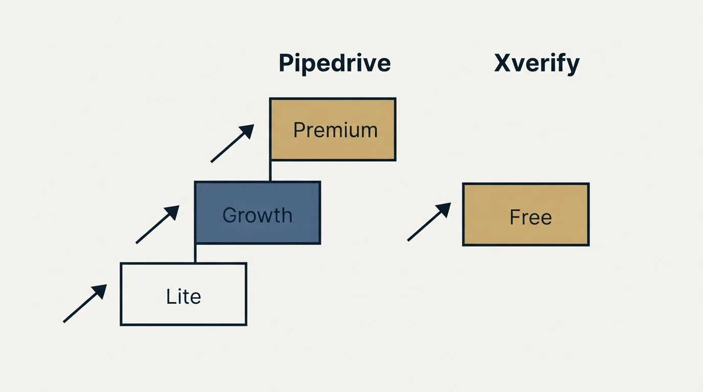 Pricing ladder: Pricing Comparison (Pipedrive, Xverify, Lite, Free)