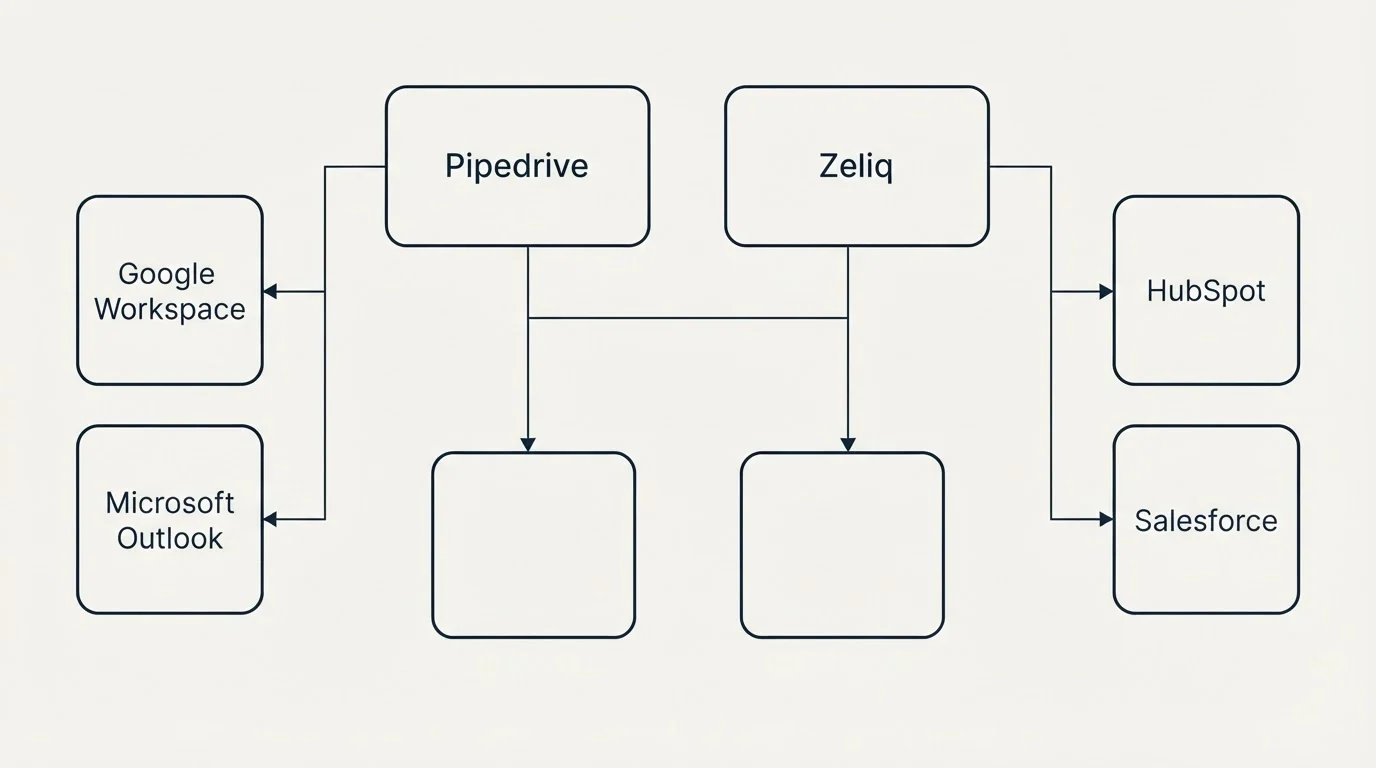 Integration grid: Integration Ecosystem (Pipedrive, Zeliq, Google Workspace, HubSpot)
