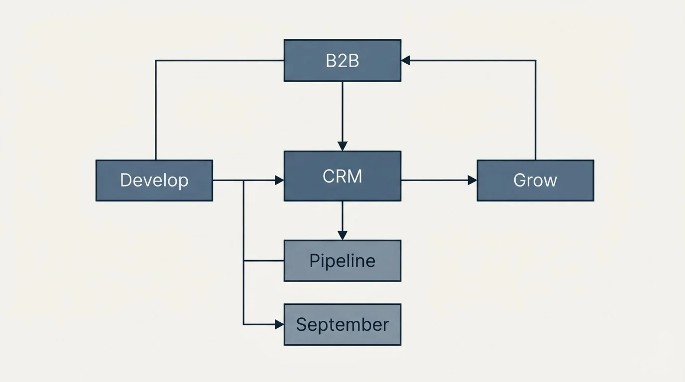 Schematic: Where this leaves an outbound team (CRM, B2B, Develop, Grow)