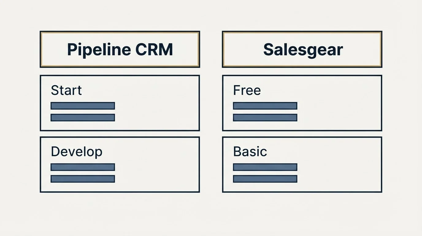 Pricing table: Pricing Comparison (Pipeline CRM, Salesgear, Start, Free)
