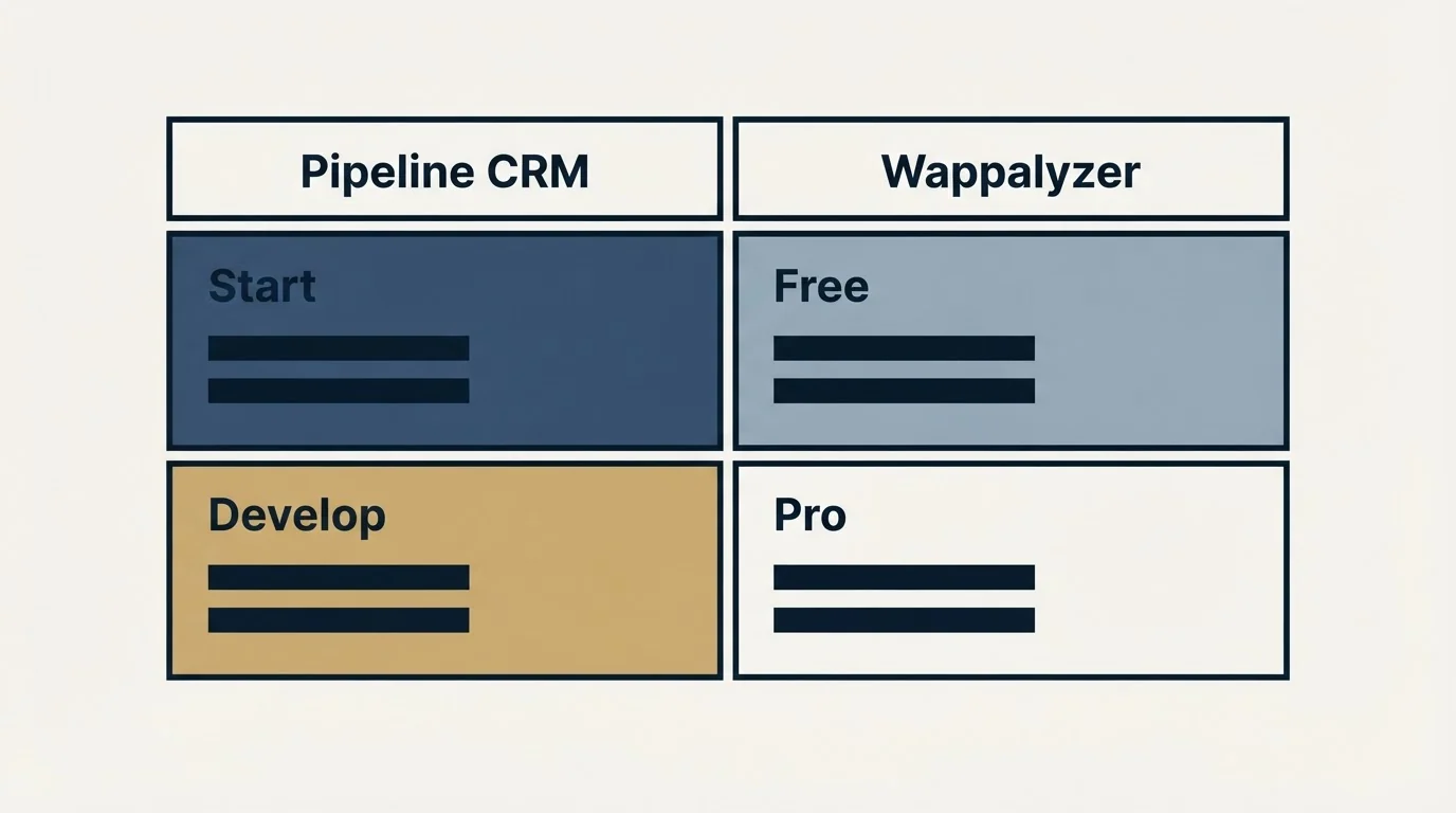 Pricing table: Pricing Comparison (Pipeline CRM, Wappalyzer, Start, Free)