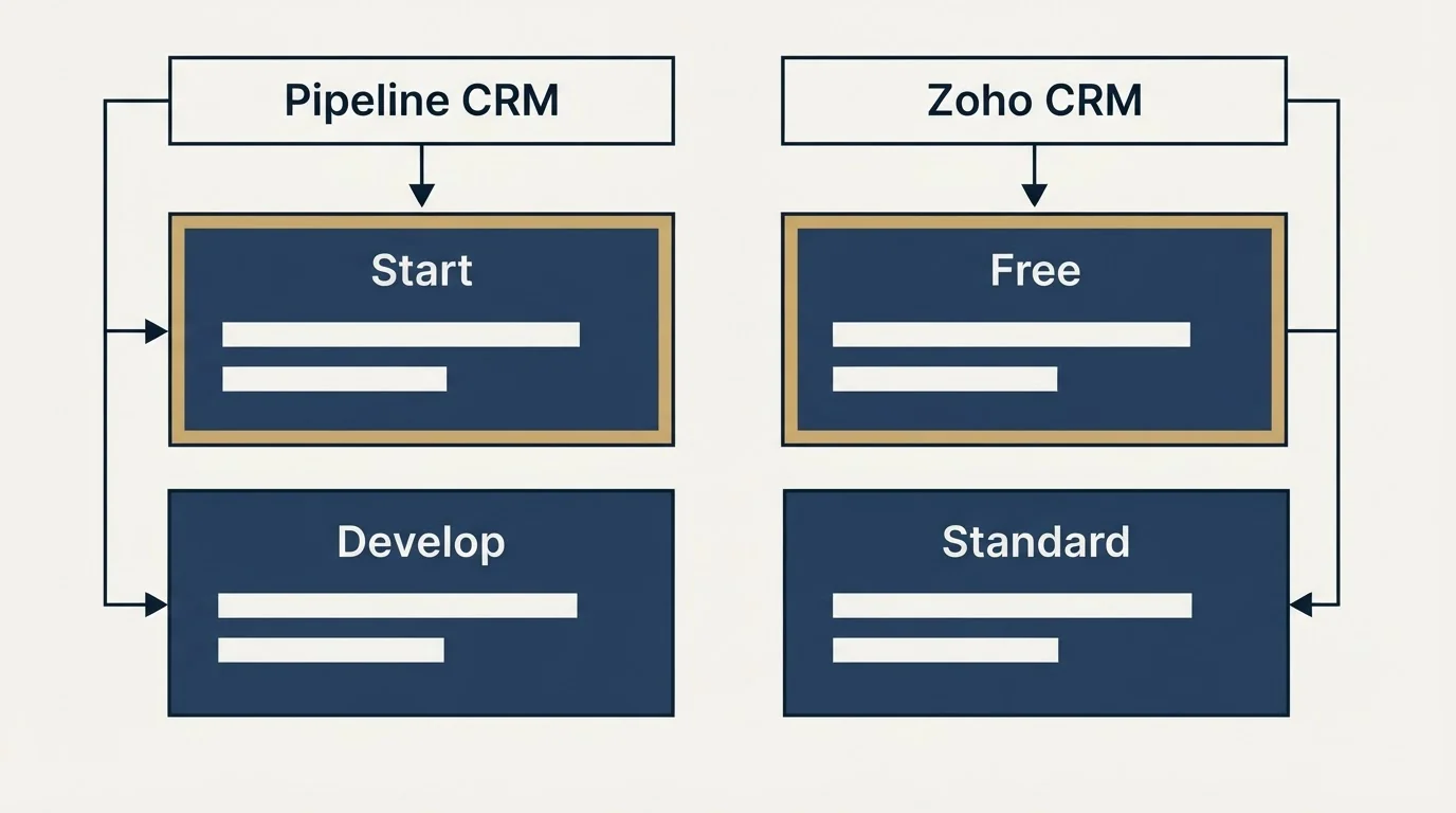 Pricing table: Pricing Comparison (Pipeline CRM, Zoho CRM, Start, Free)