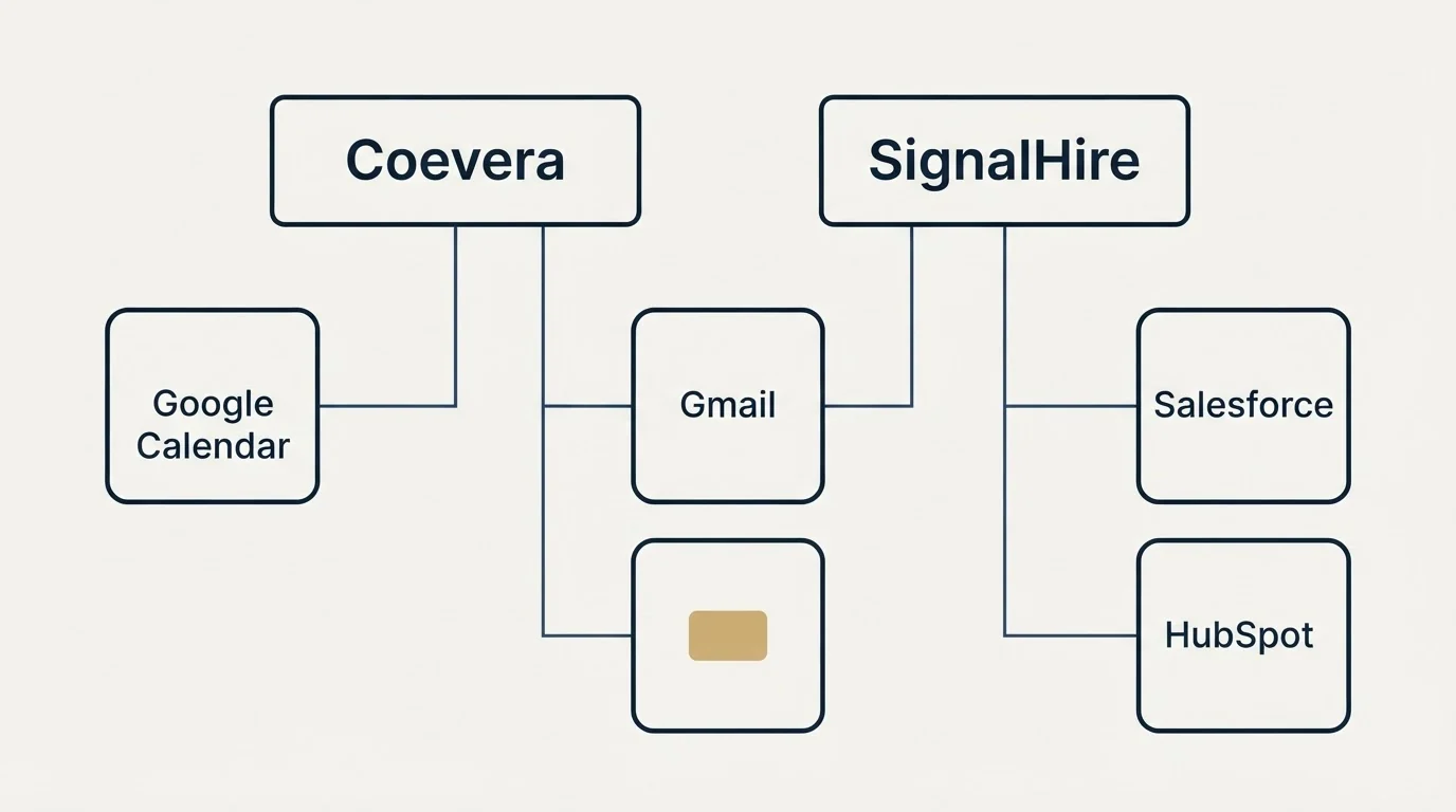 Integration grid: Integration Ecosystem (Coevera, SignalHire, Gmail, Salesforce)