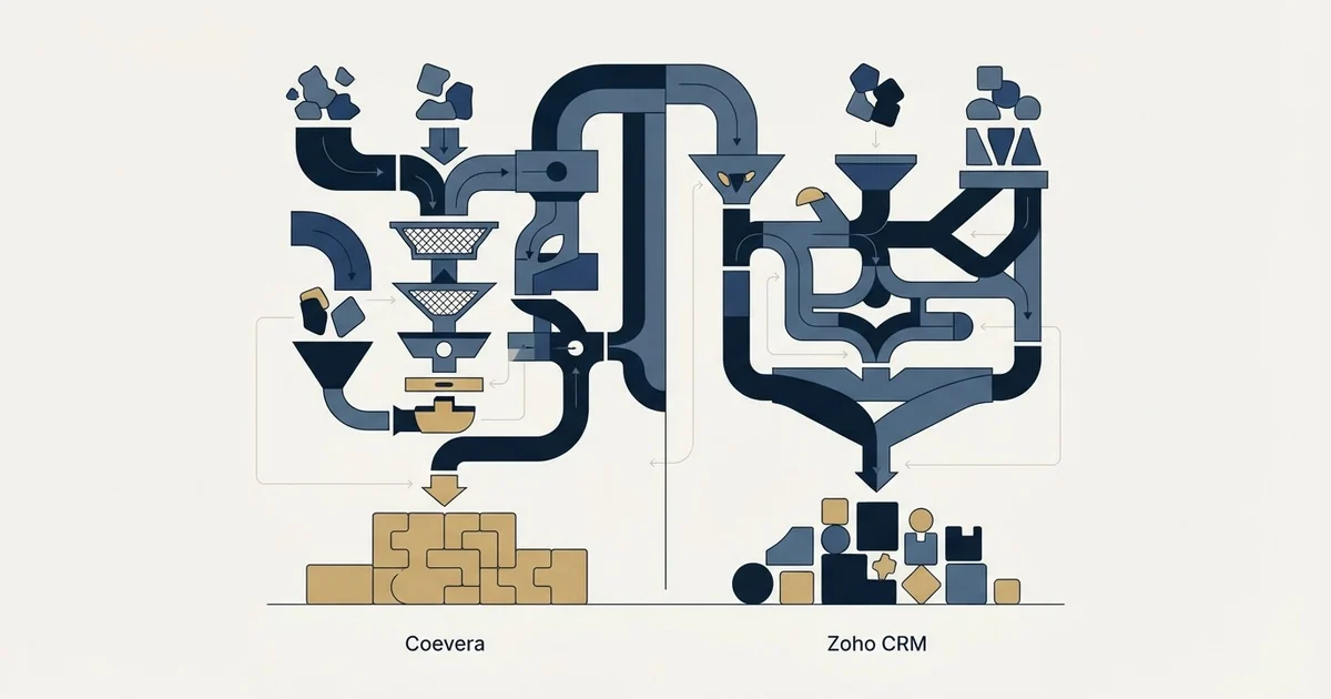 Editorial illustration for Coevera vs Zoho CRM