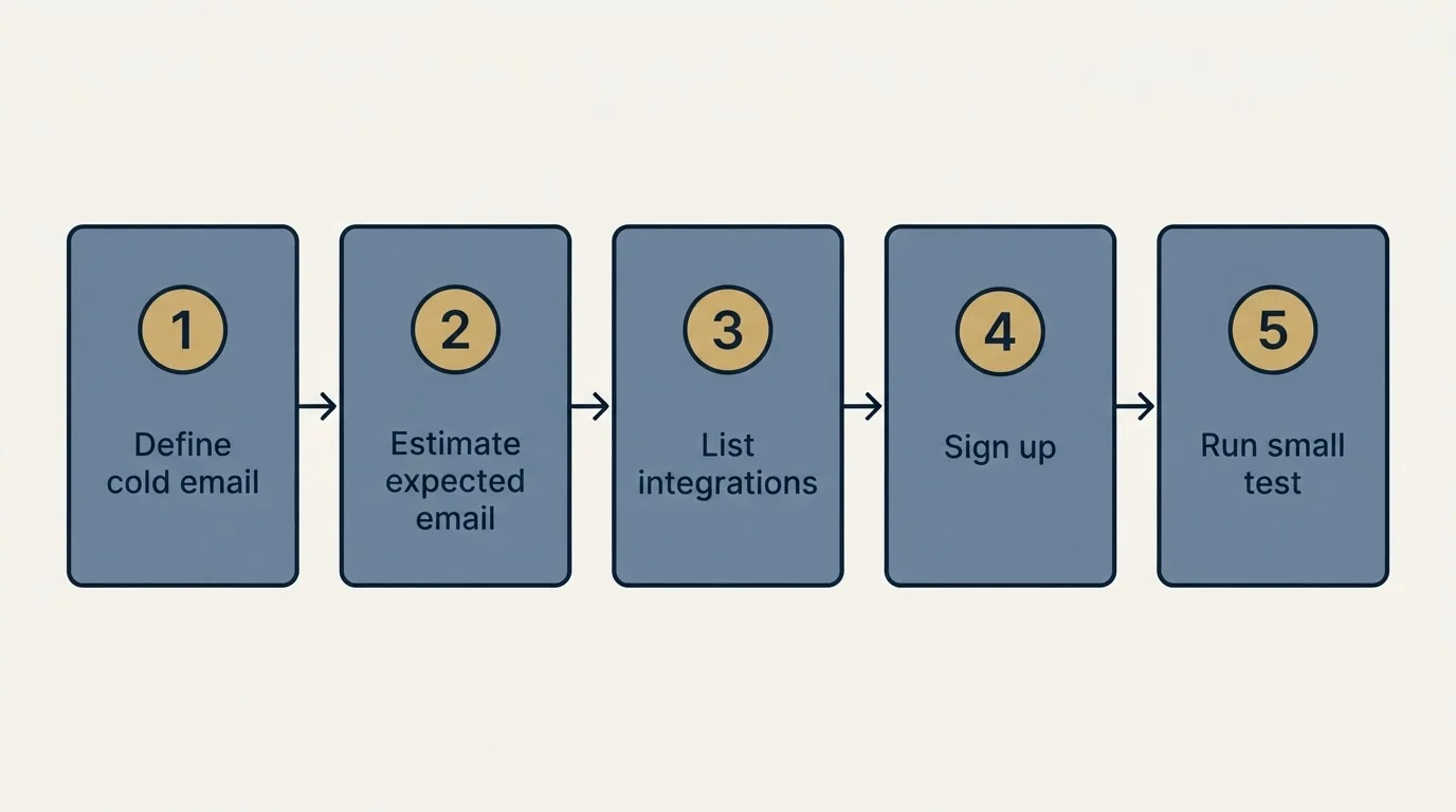 Step sequence: Getting Started Checklist (Define cold email, Estimate expected email, List integrations, Sign up)