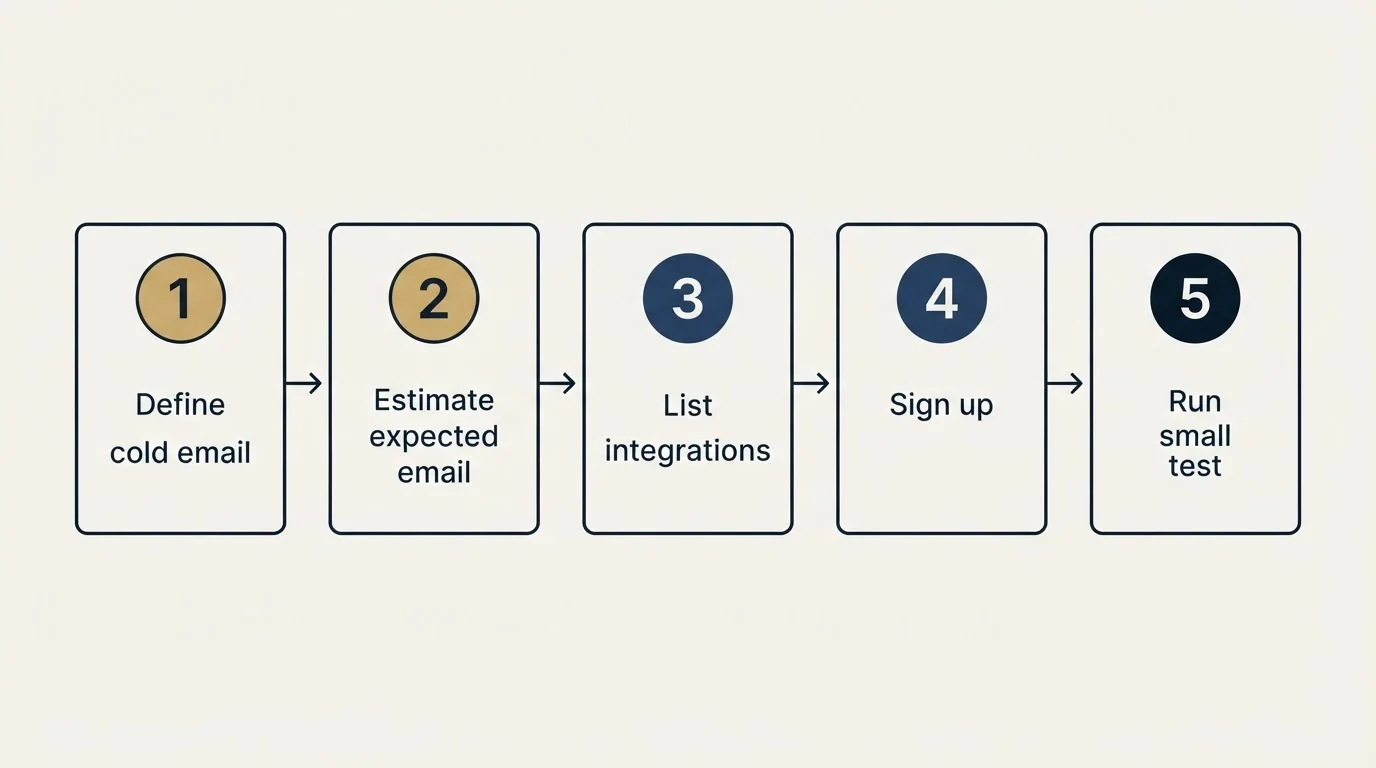 Step sequence: Getting Started Checklist (Define cold email, Estimate expected email, List integrations, Sign up)