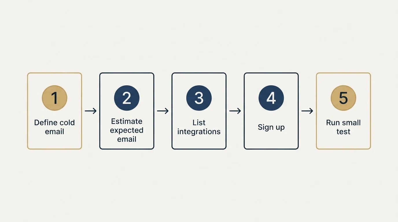 Step sequence: Getting Started Checklist (Define cold email, Estimate expected email, List integrations, Sign up)