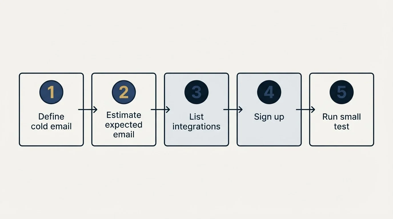 Step sequence: Getting Started Checklist (Define cold email, Estimate expected email, List integrations, Sign up)