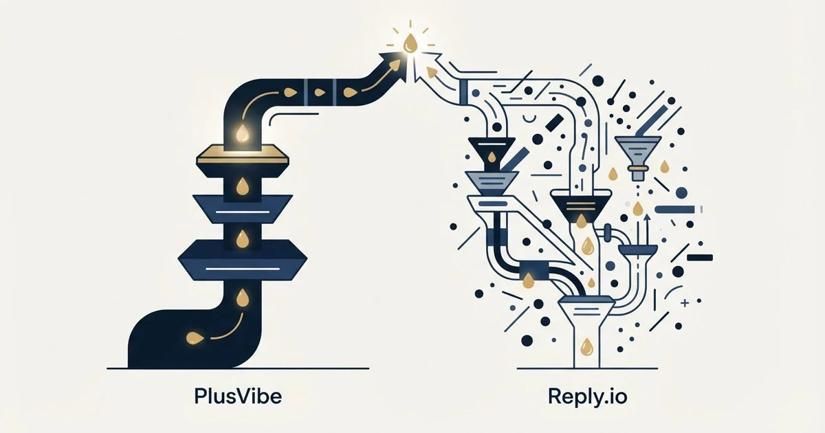 Editorial illustration for PlusVibe vs Reply.io