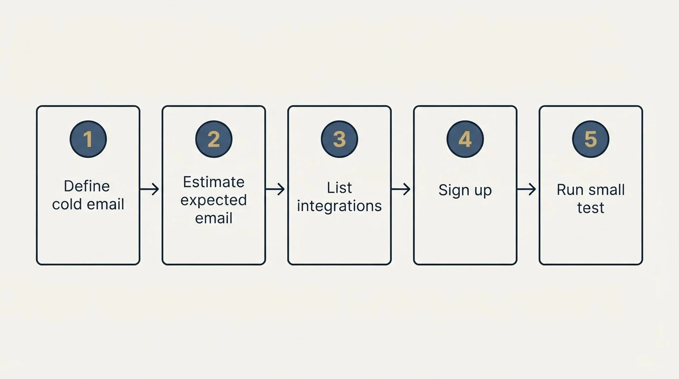 Step sequence: Getting Started Checklist (Define cold email, Estimate expected email, List integrations, Sign up)