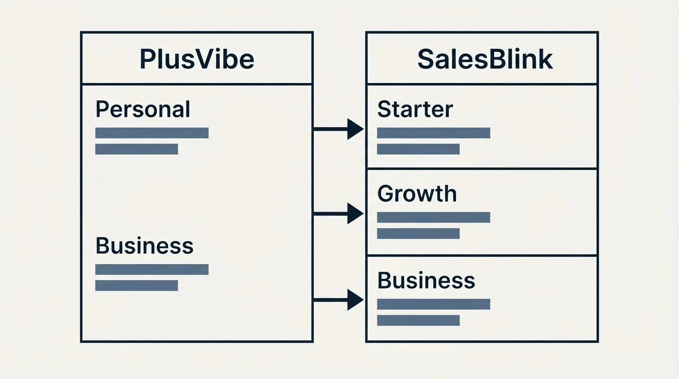 Pricing table: Pricing Comparison (PlusVibe, SalesBlink, Personal, Starter)